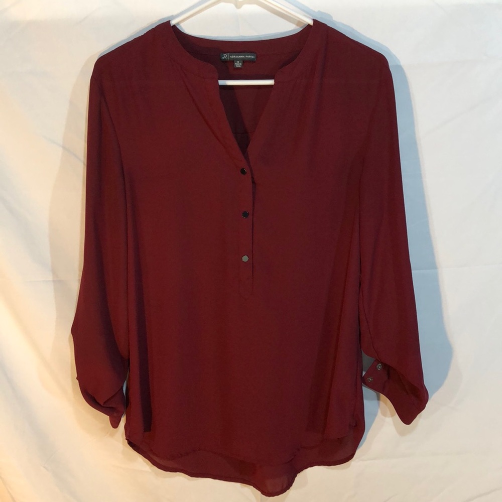 Maroon Long Sleeve Button-Up Blouse